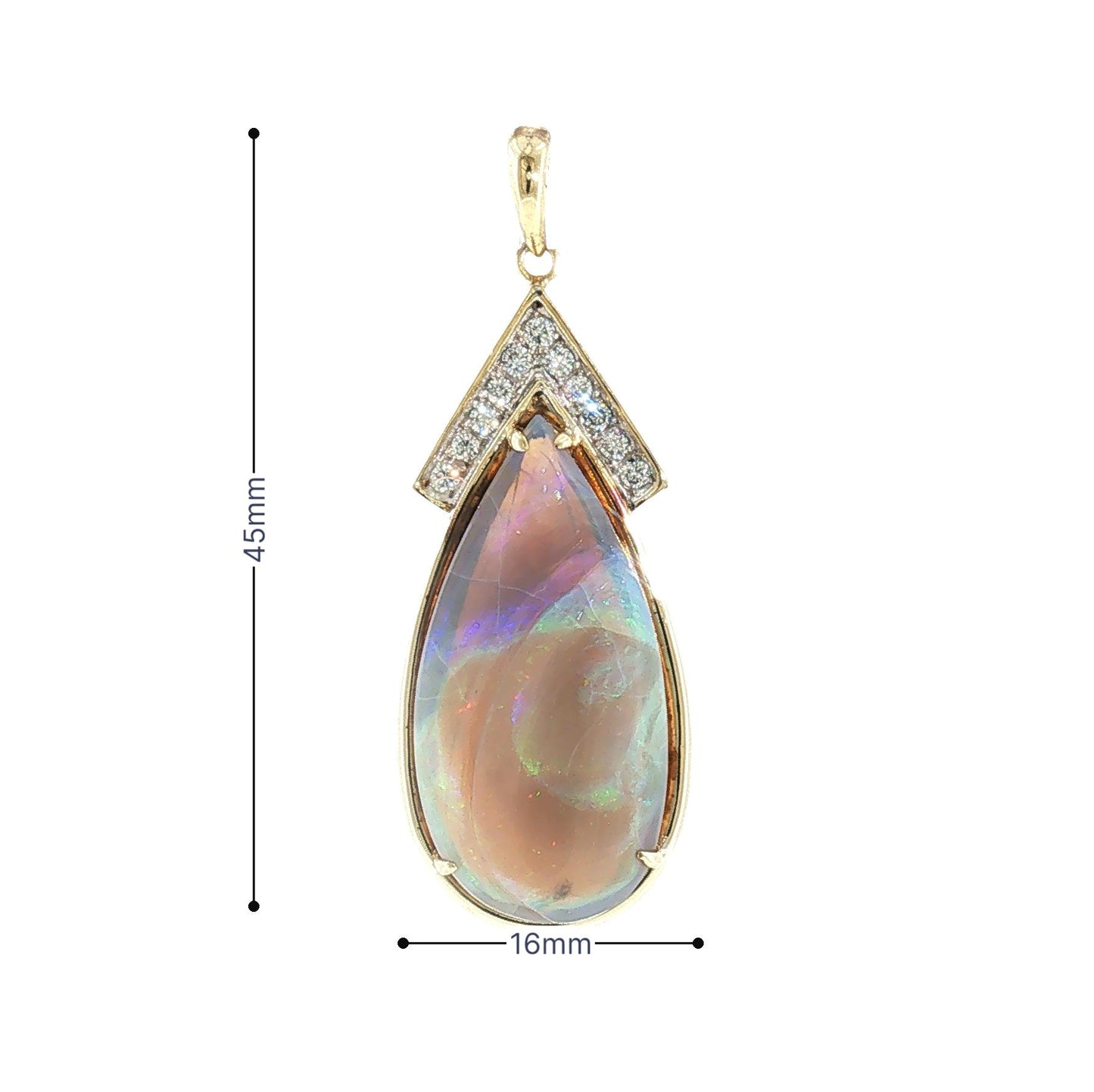Mid Century 14k Two Tone Grey Based Opal and Diamond Pendant