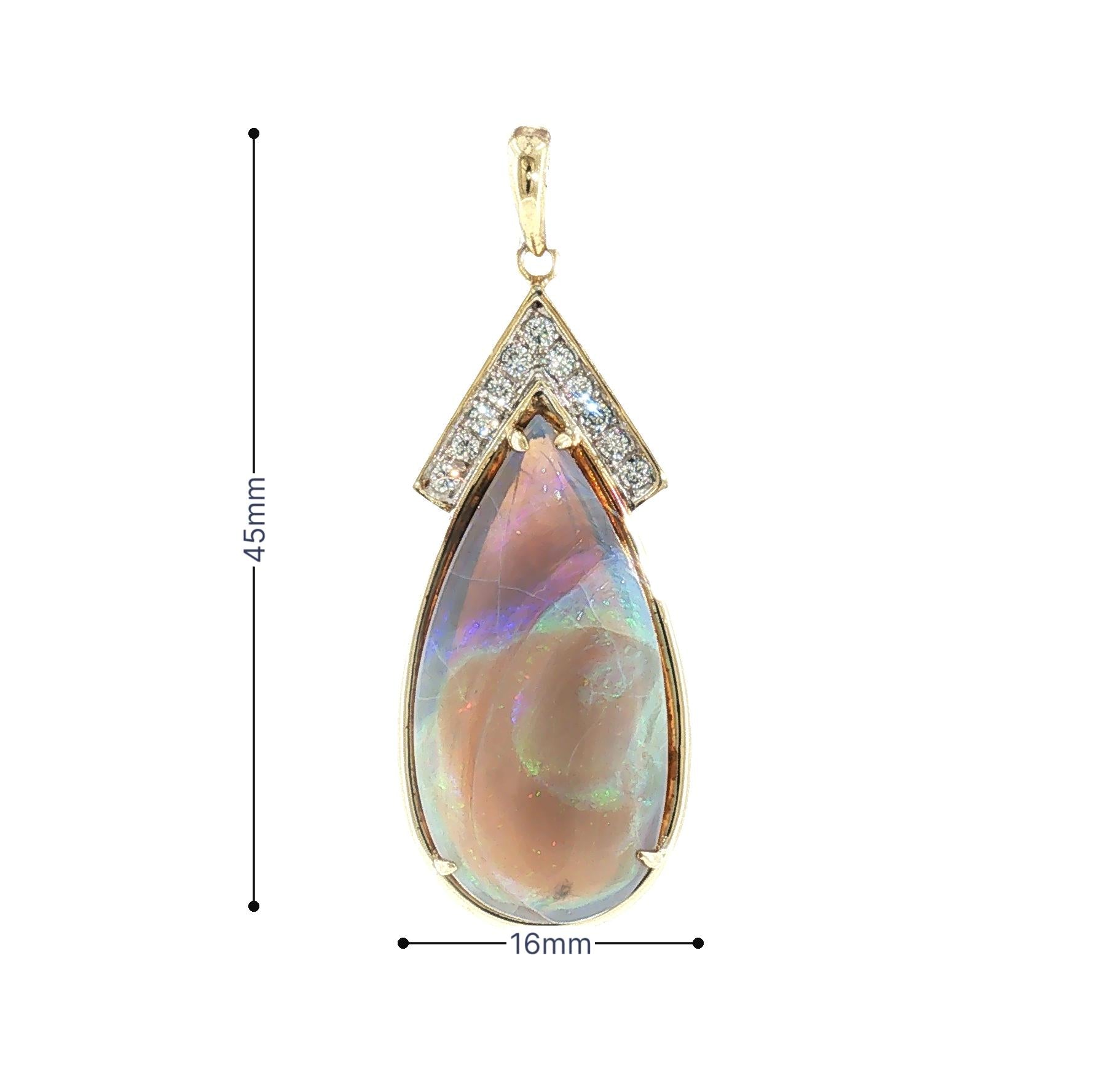 Mid Century 14k Two Tone Grey Based Opal and Diamond Pendant