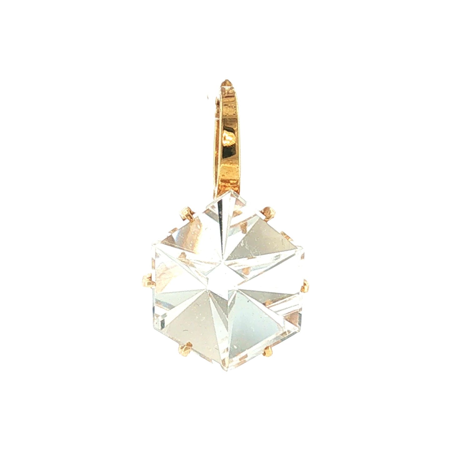 Late 20th-Century 14kyg Mirror Faceted Quartz Clip Pendant