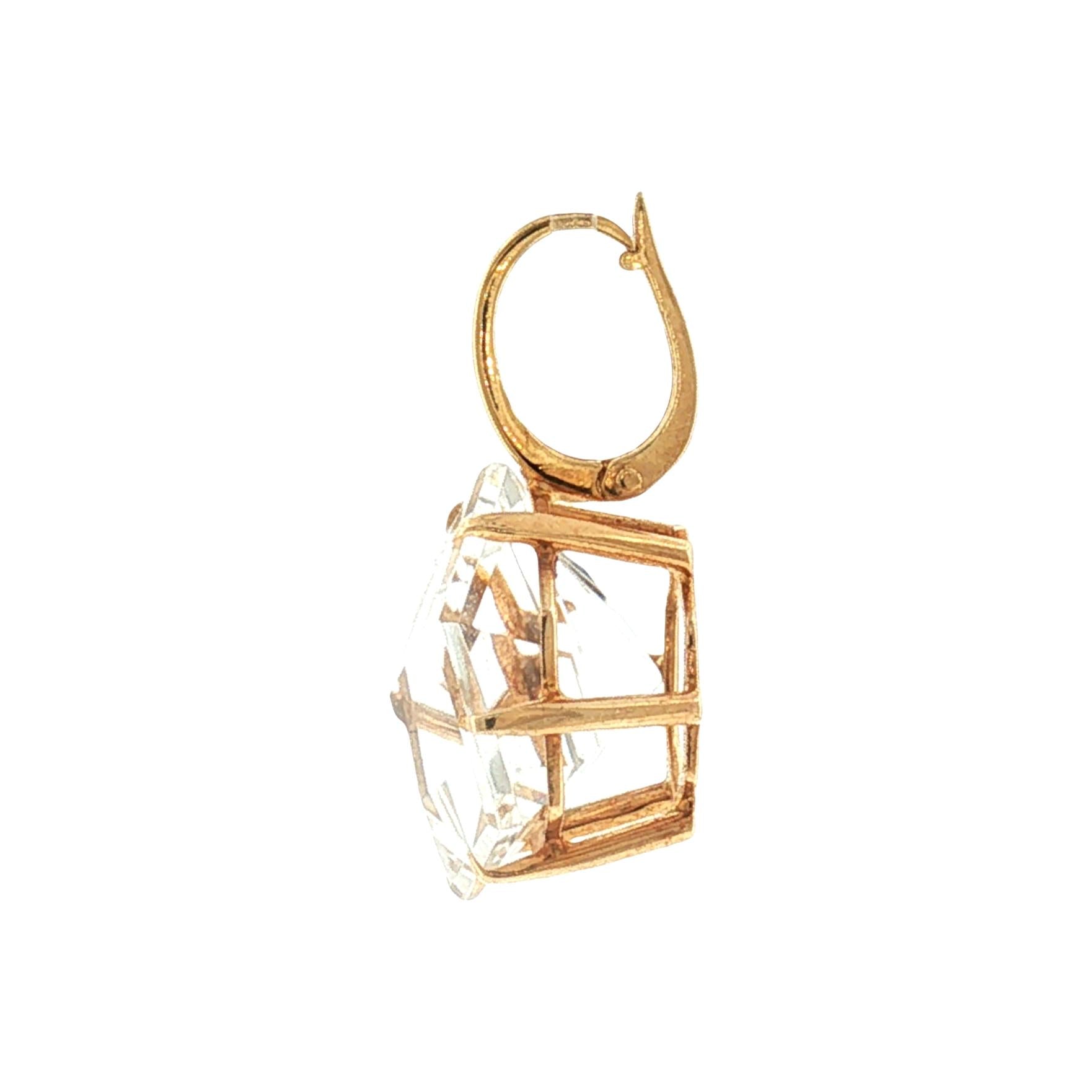 Late 20th-Century 14kyg Mirror Faceted Quartz Clip Pendant