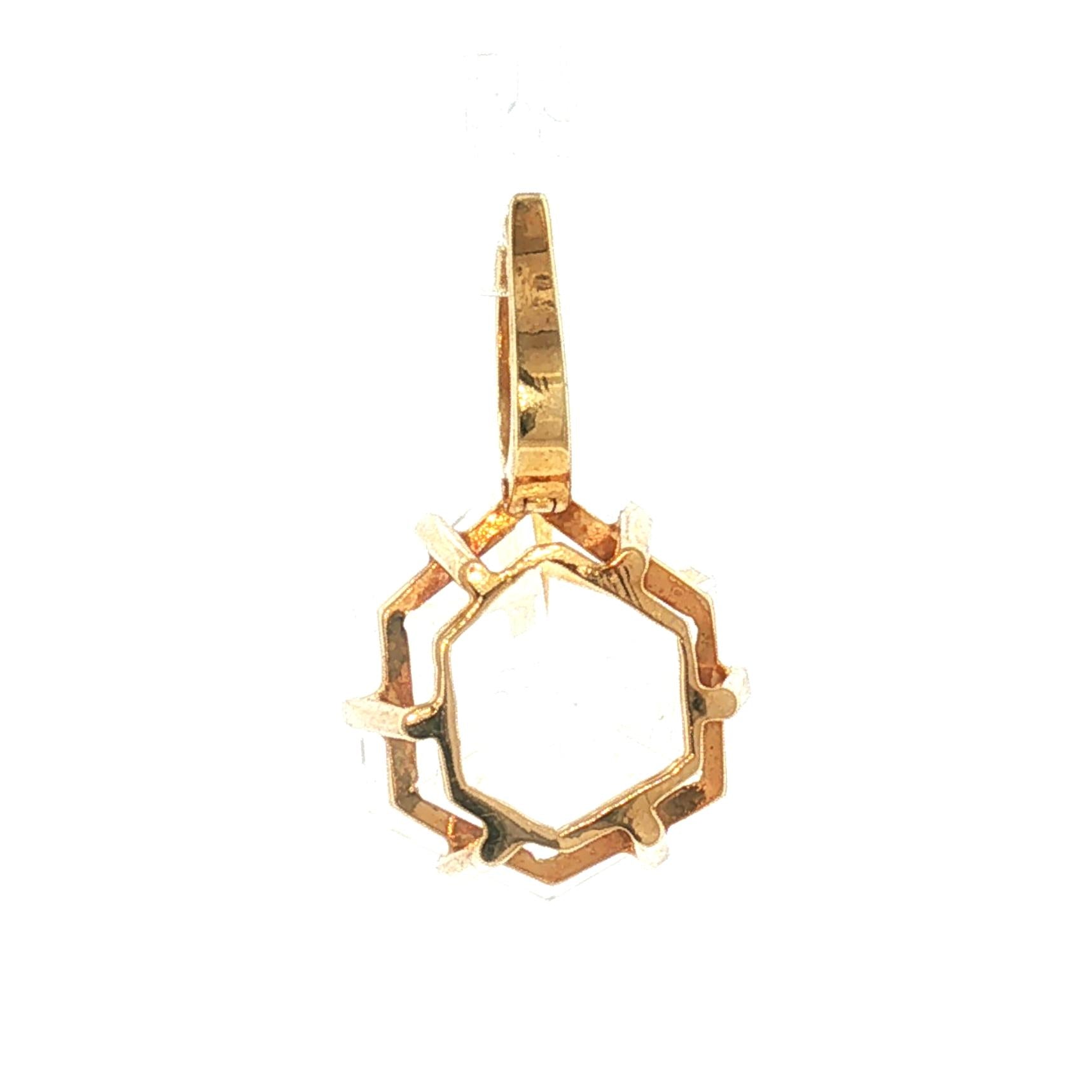Late 20th-Century 14kyg Mirror Faceted Quartz Clip Pendant
