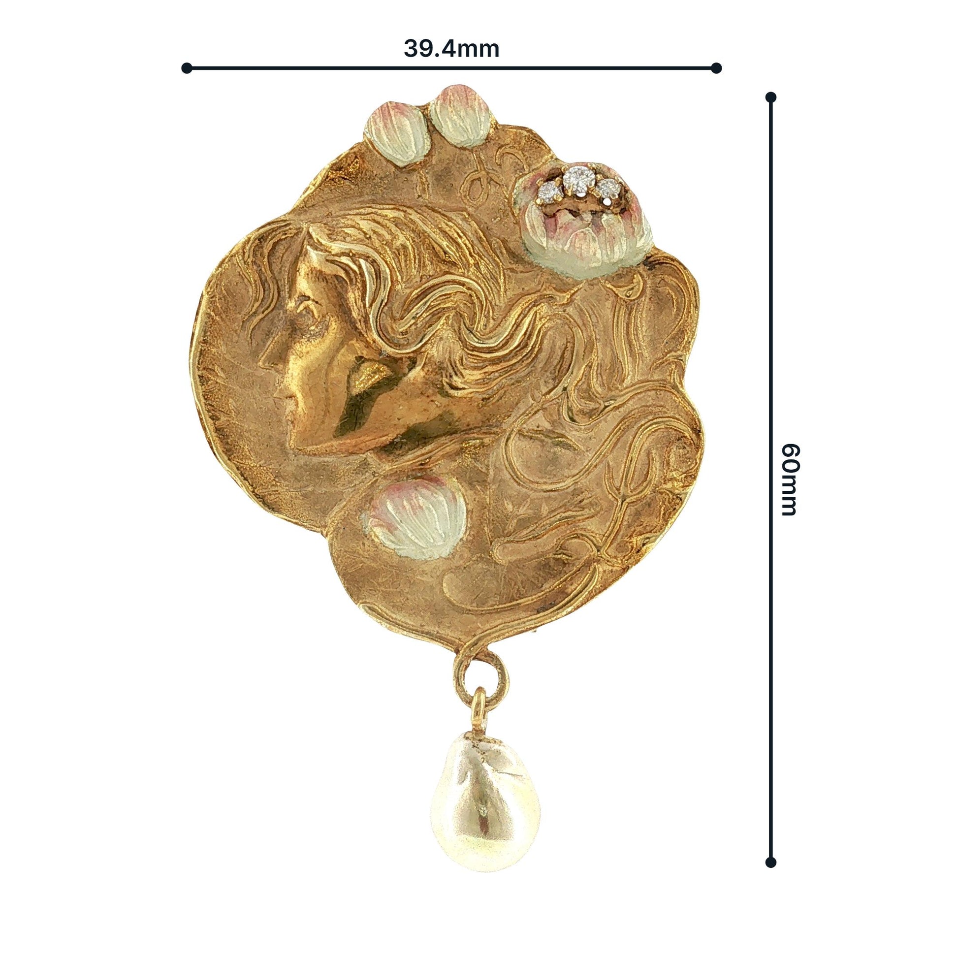 14kyg 1960's Art Nouveau Revival Enameled and Diamond Pin/ Pendant