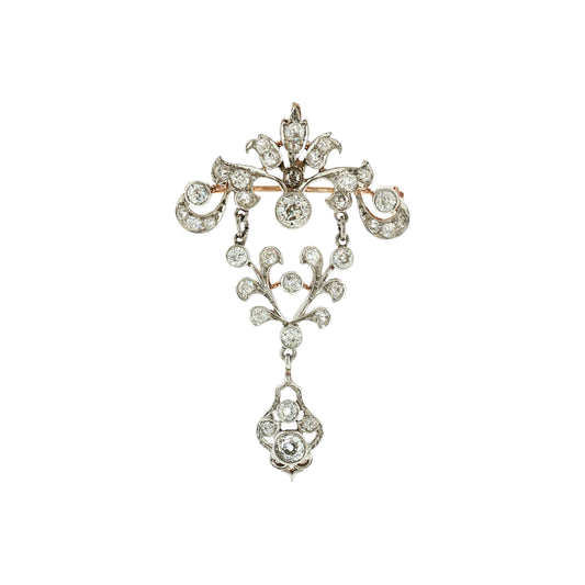 Edwardian Platinum over Gold Old Mine Cut Diamond Pin/ Pendant