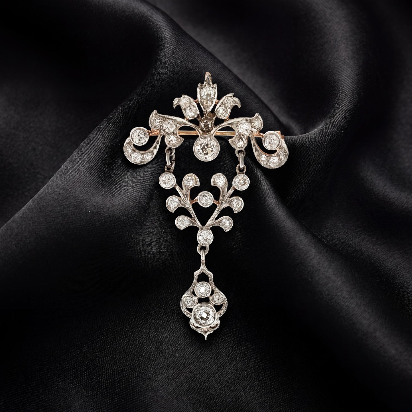 Edwardian Platinum over Gold Old Mine Cut Diamond Pin/ Pendant