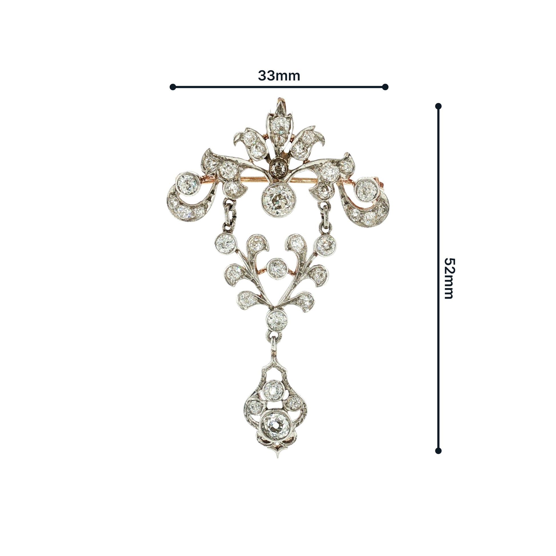 Edwardian Platinum over Gold Old Mine Cut Diamond Pin/ Pendant