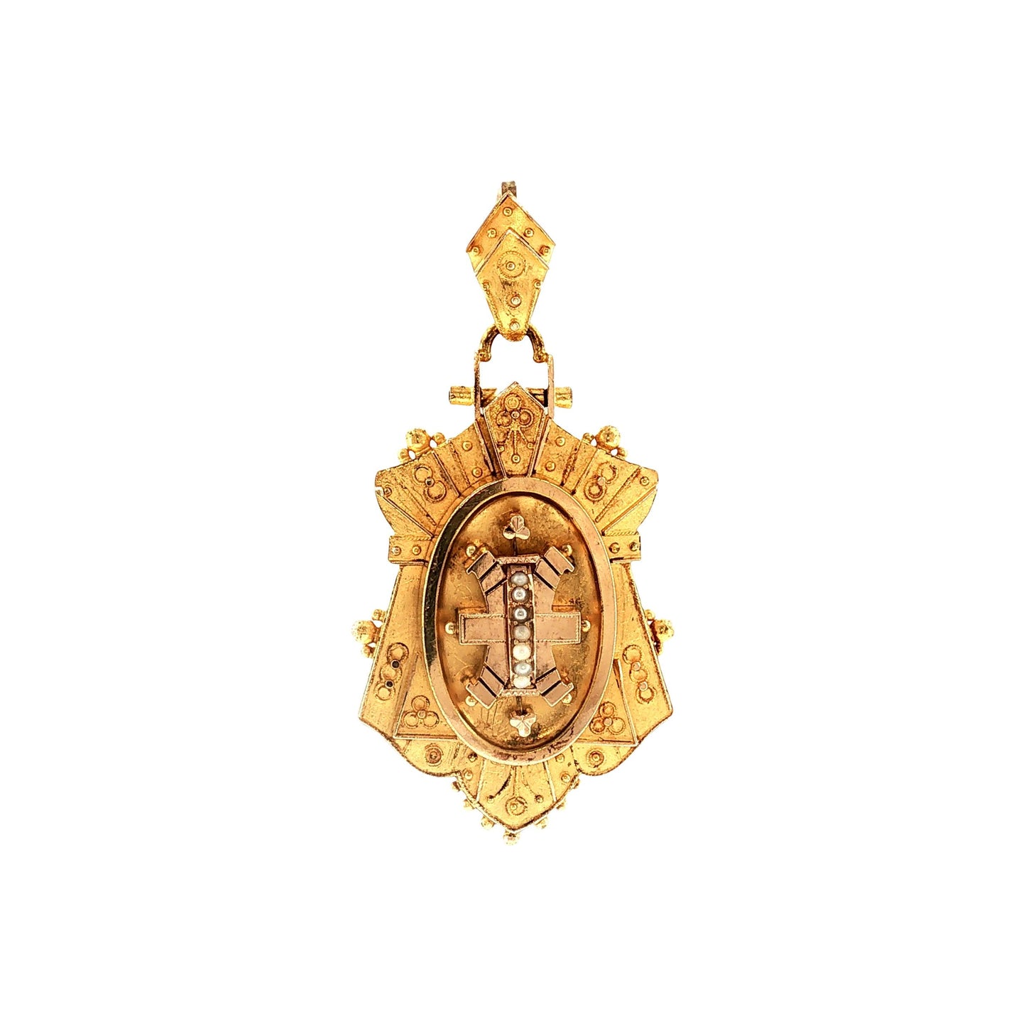 Victorian 14k Bloomed Gold Seed Pearl Ornate Locket