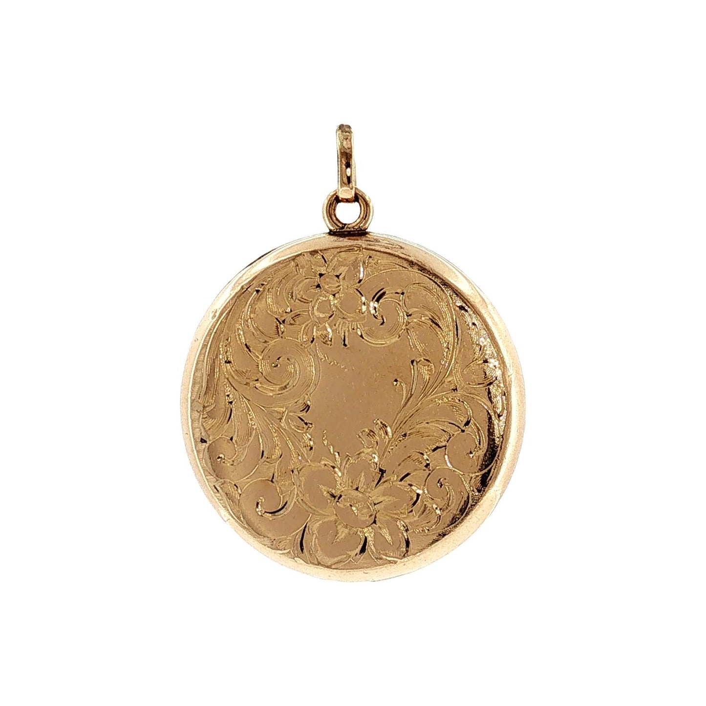 1960's Yellow Gold Filled Hand Engraved Floral Motif Round Locket