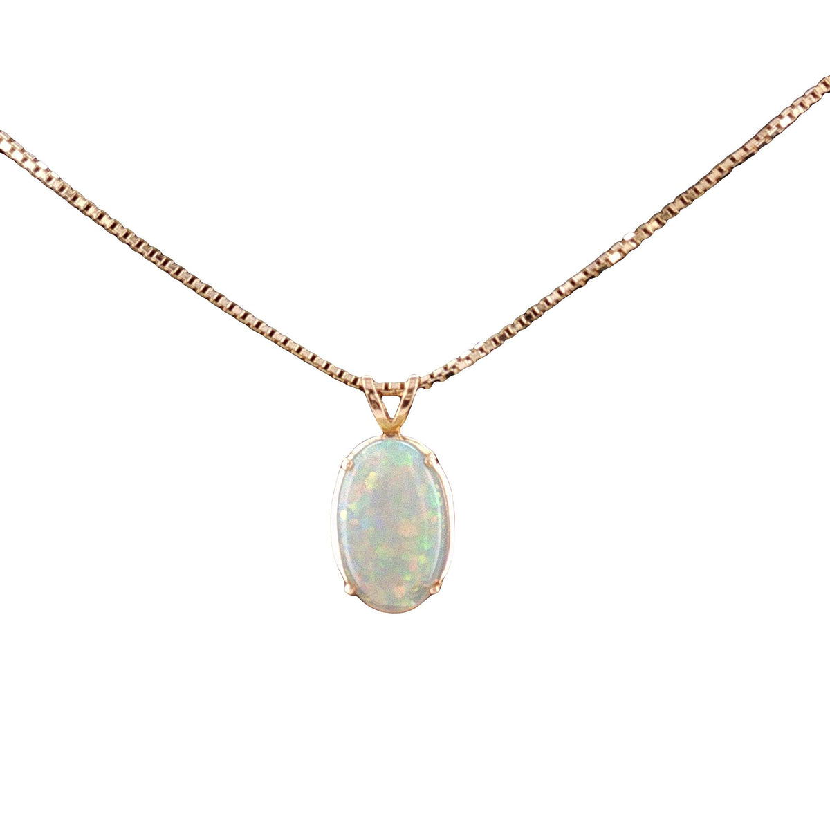 Mid-Century 14 Karat Yellow Gold Oval Natural Opal Necklace