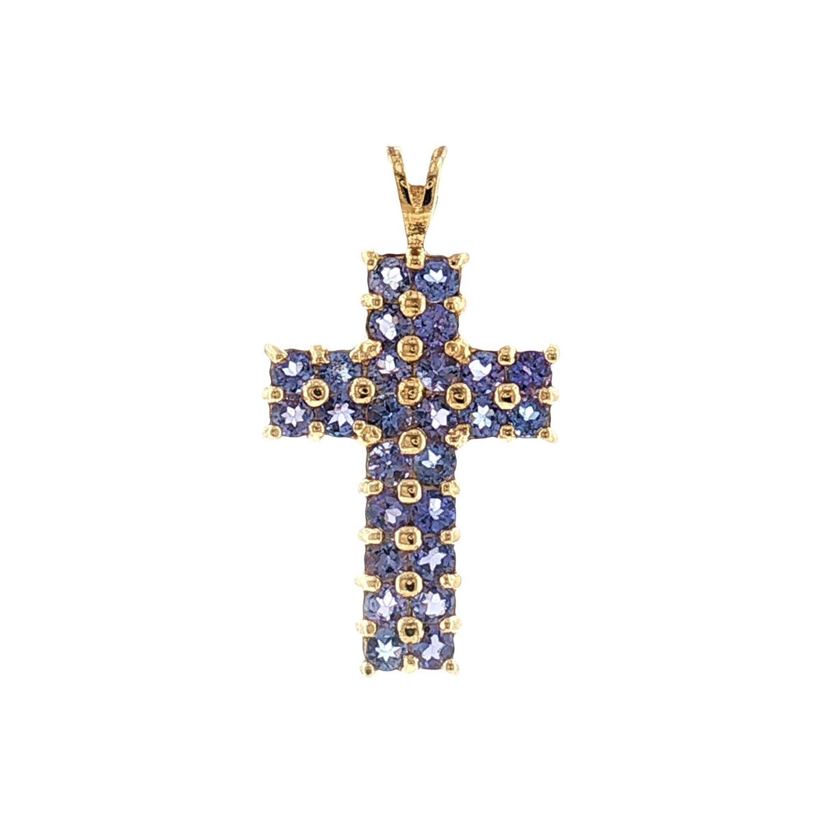 Late 20th-Century 14 Karat Yellow Gold Natural Tanzanite Cross Pendant