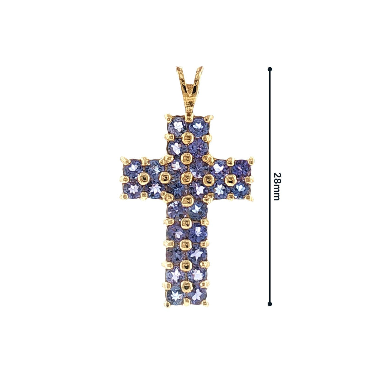 Late 20th-Century 14 Karat Yellow Gold Natural Tanzanite Cross Pendant