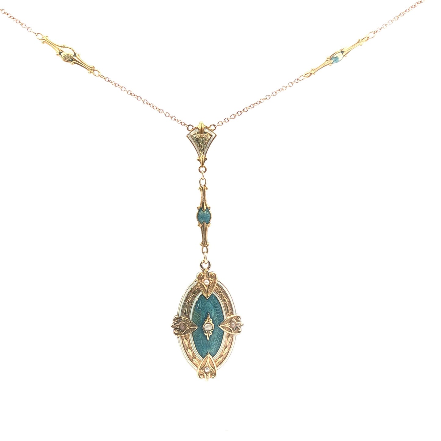 Guilloche enamel 1930's station necklace