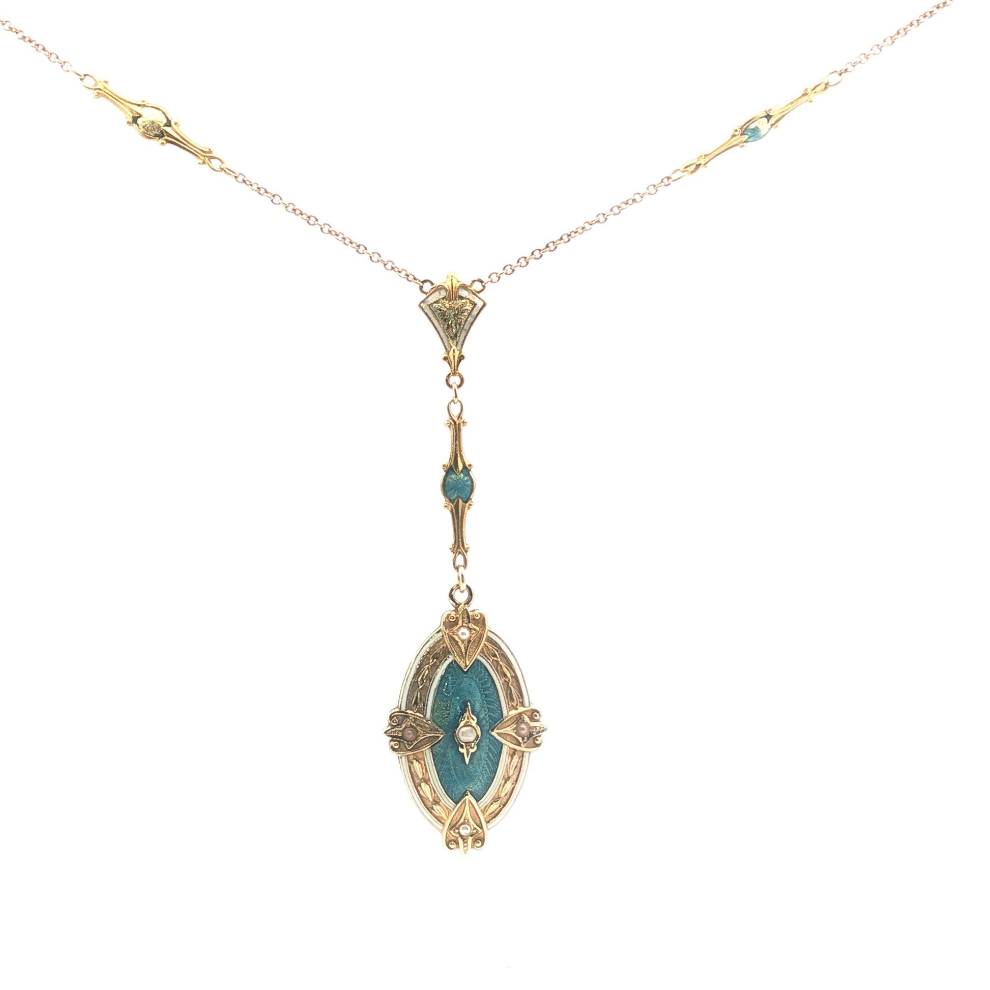 Guilloche enamel 1930's station necklace