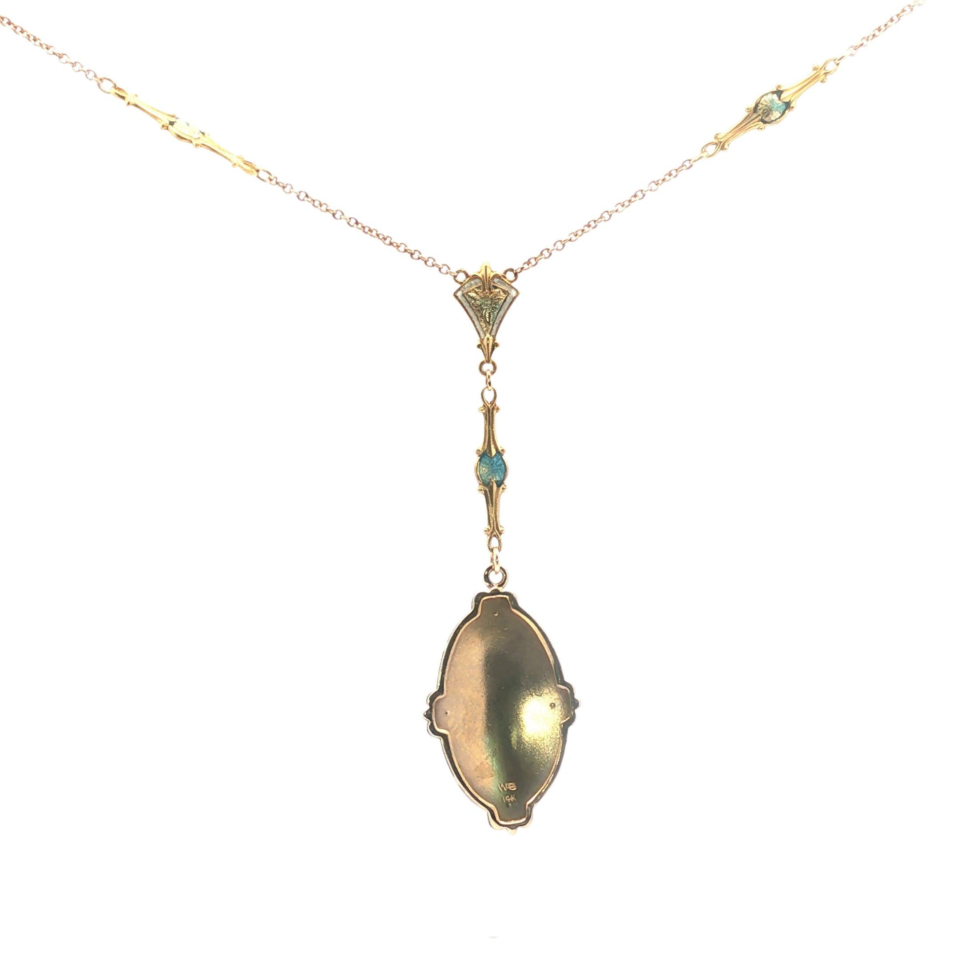 Guilloche enamel 1930's station necklace