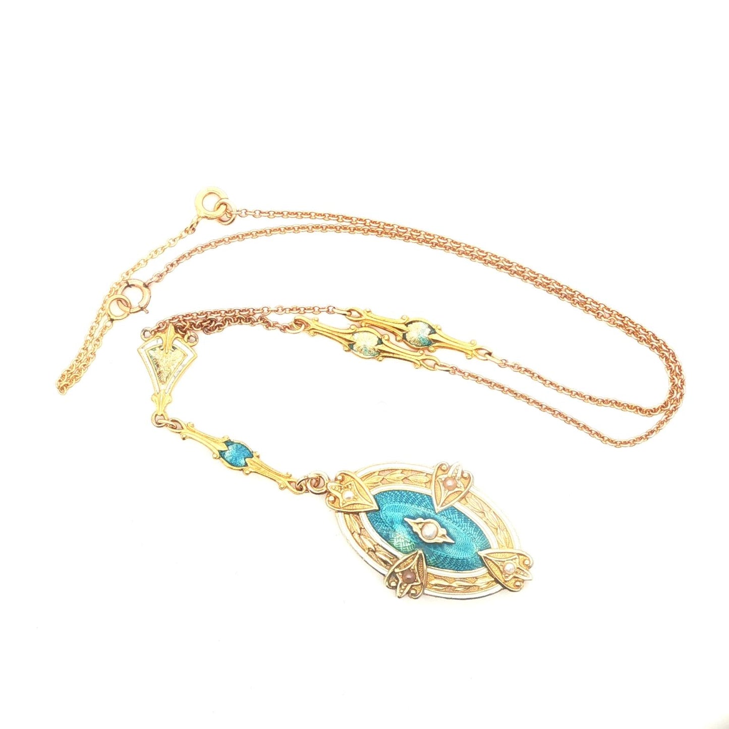 Guilloche enamel 1930's station necklace