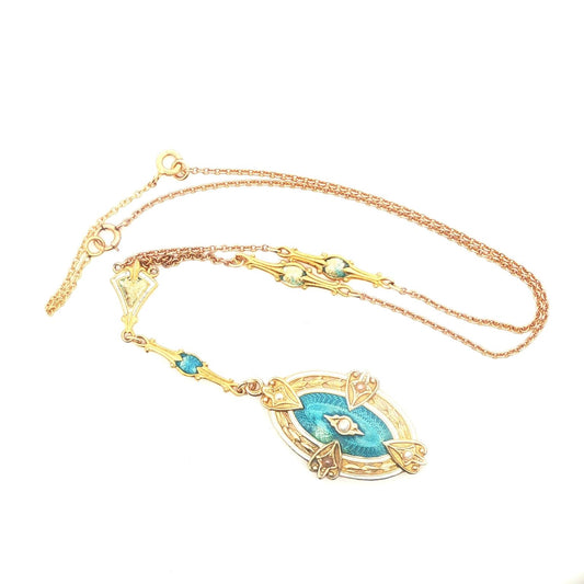 Guilloche enamel 1930's station necklace