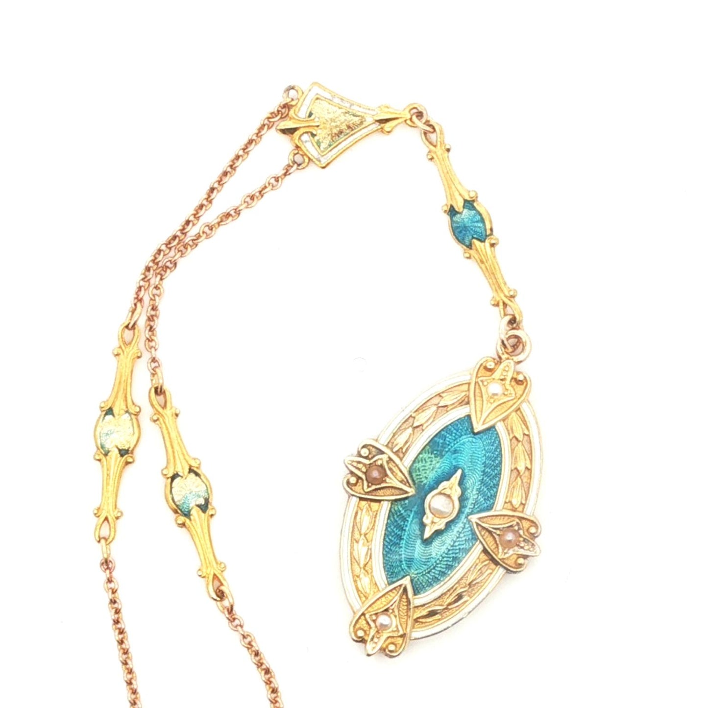 Guilloche enamel 1930's station necklace