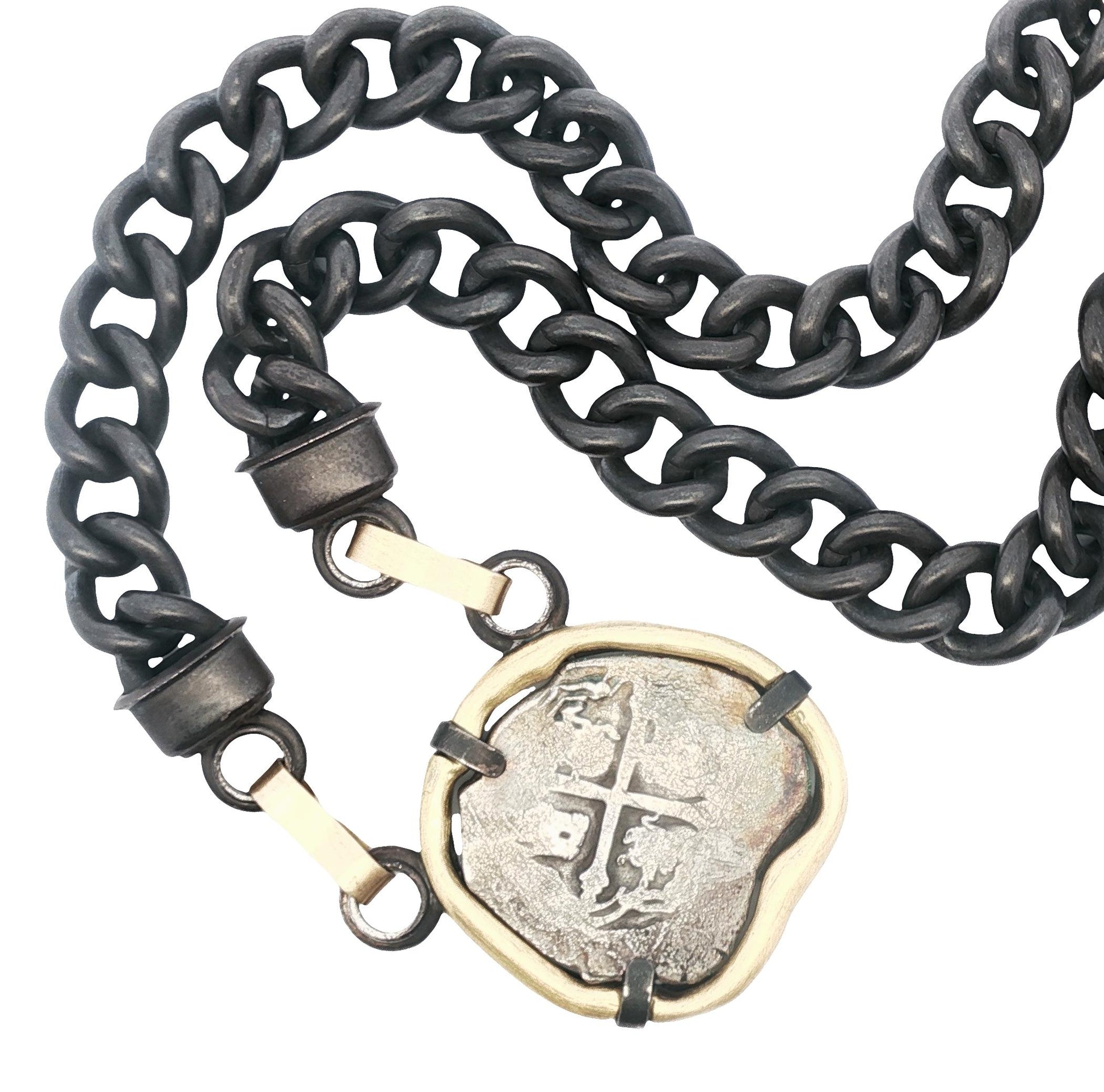 Sterling and 18k Gretchen Ventura 1600's Spanish 8 Reales Treasure coin necklace