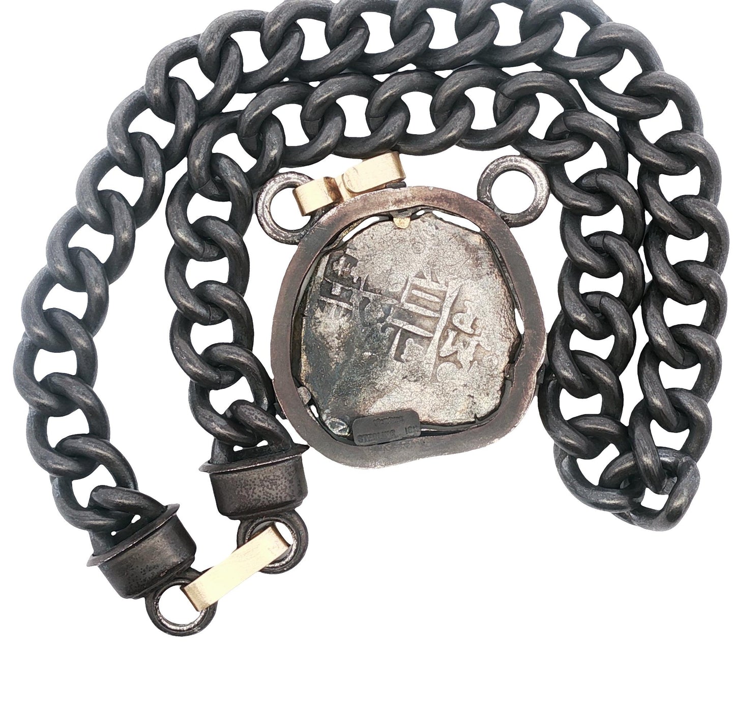 Sterling and 18k Gretchen Ventura 1600's Spanish 8 Reales Treasure coin necklace
