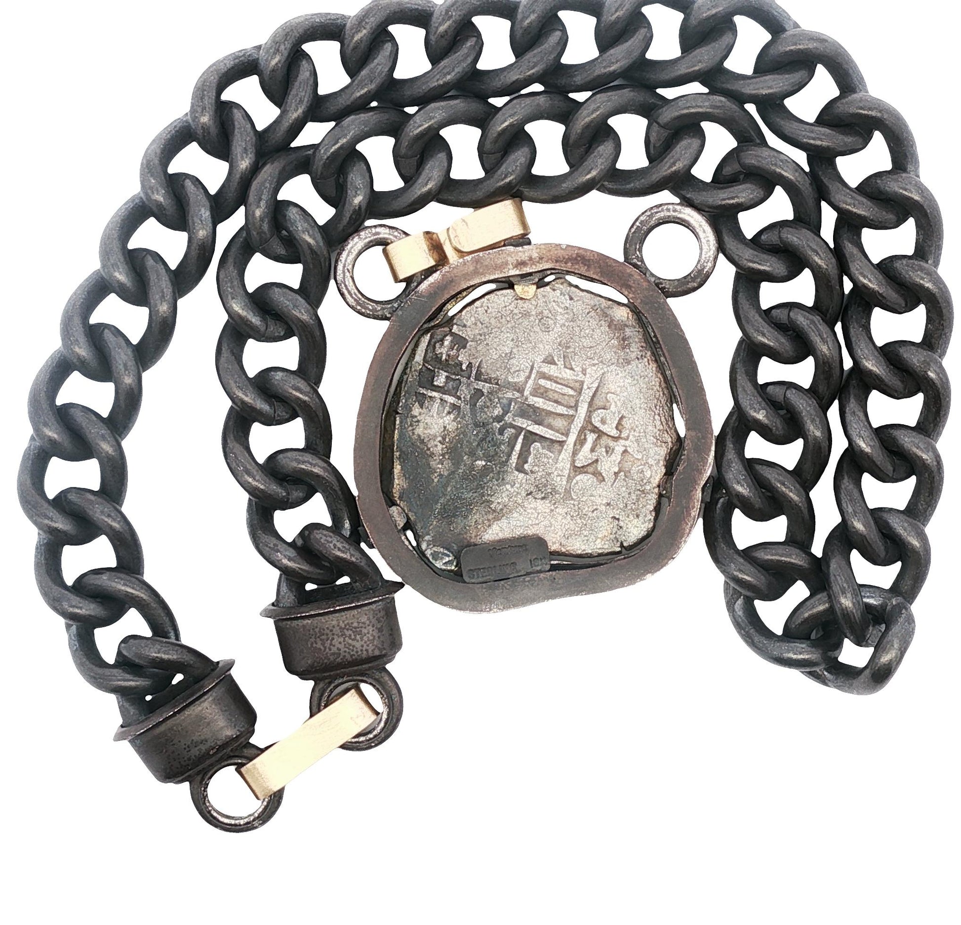Sterling and 18k Gretchen Ventura 1600's Spanish 8 Reales Treasure coin necklace