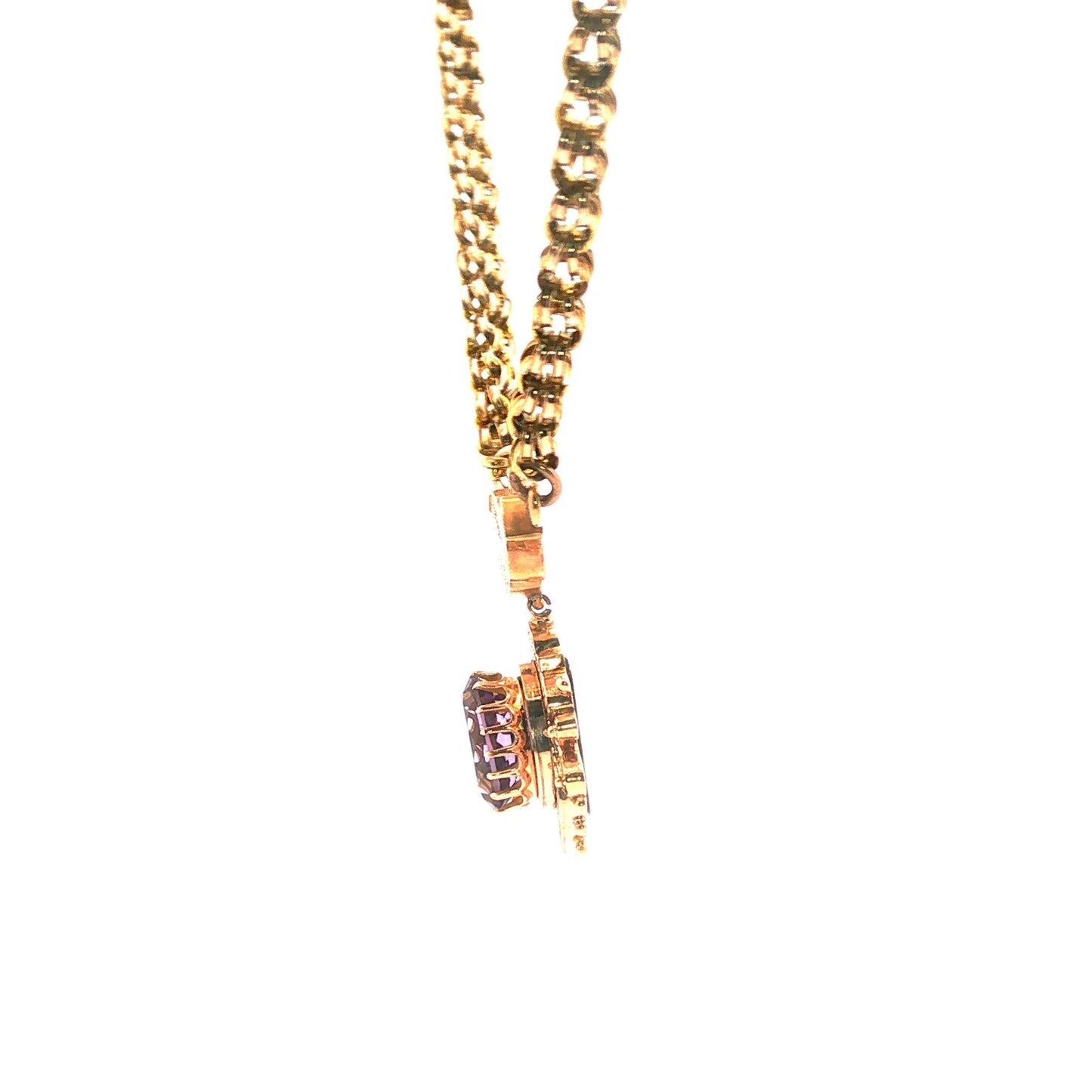 10k yellow gold Victorian Amethyst Black Enameled Necklace and Locket