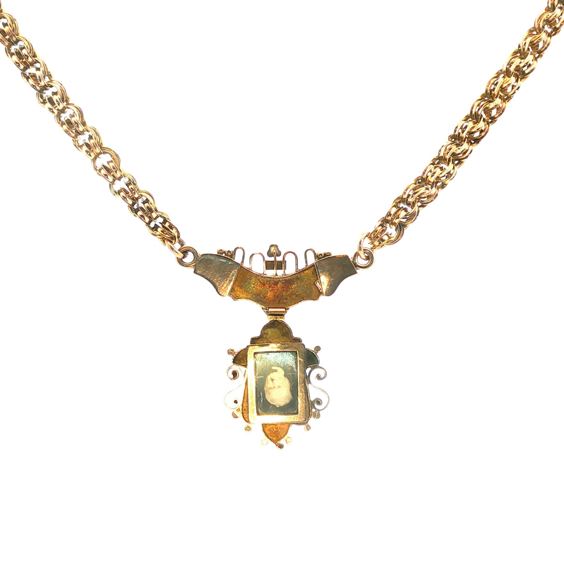 10k yellow gold Victorian Amethyst Black Enameled Necklace and Locket