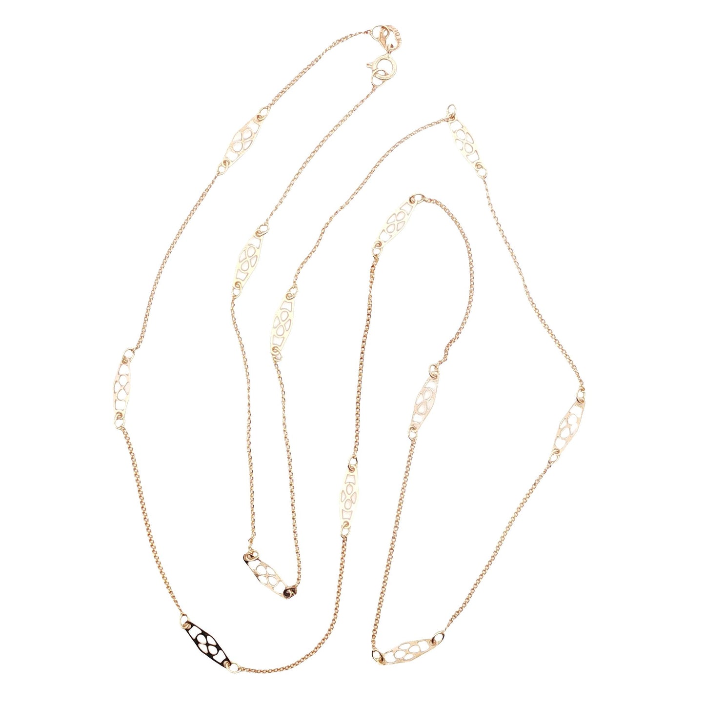 Vintage 10k yellow gold Pierced Link 26" Station Necklace