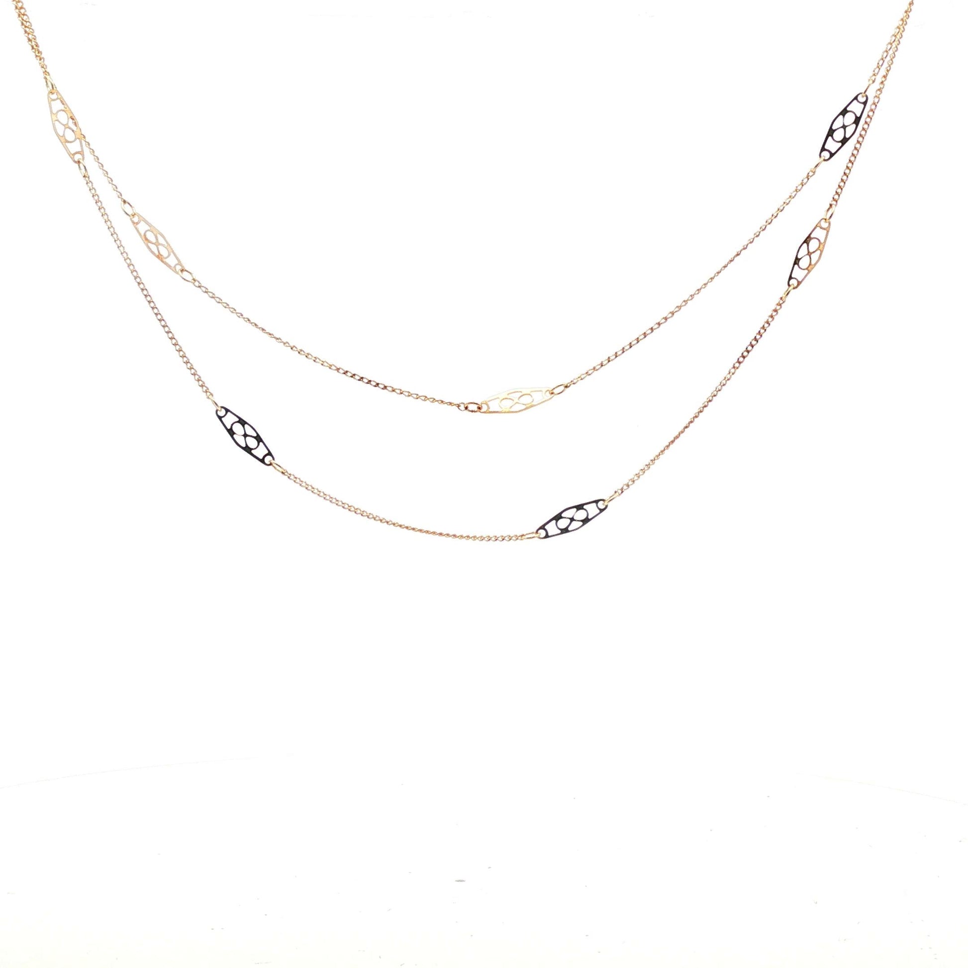 Vintage 10k yellow gold Pierced Link 26" Station Necklace