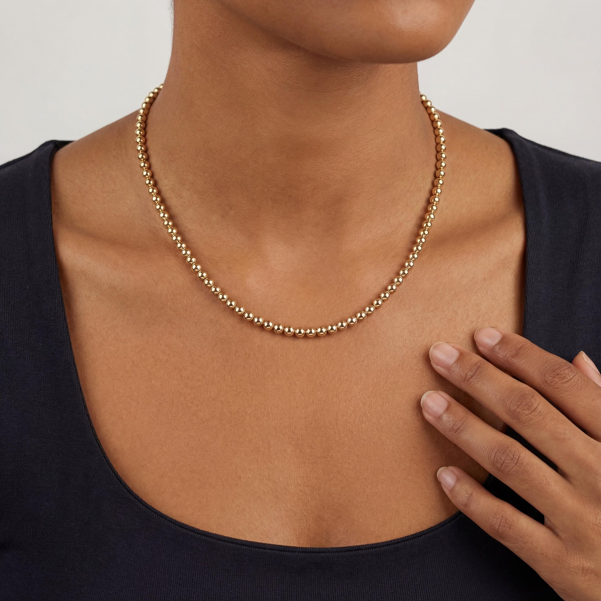 Vintage 10k yellow gold 16" bead necklace