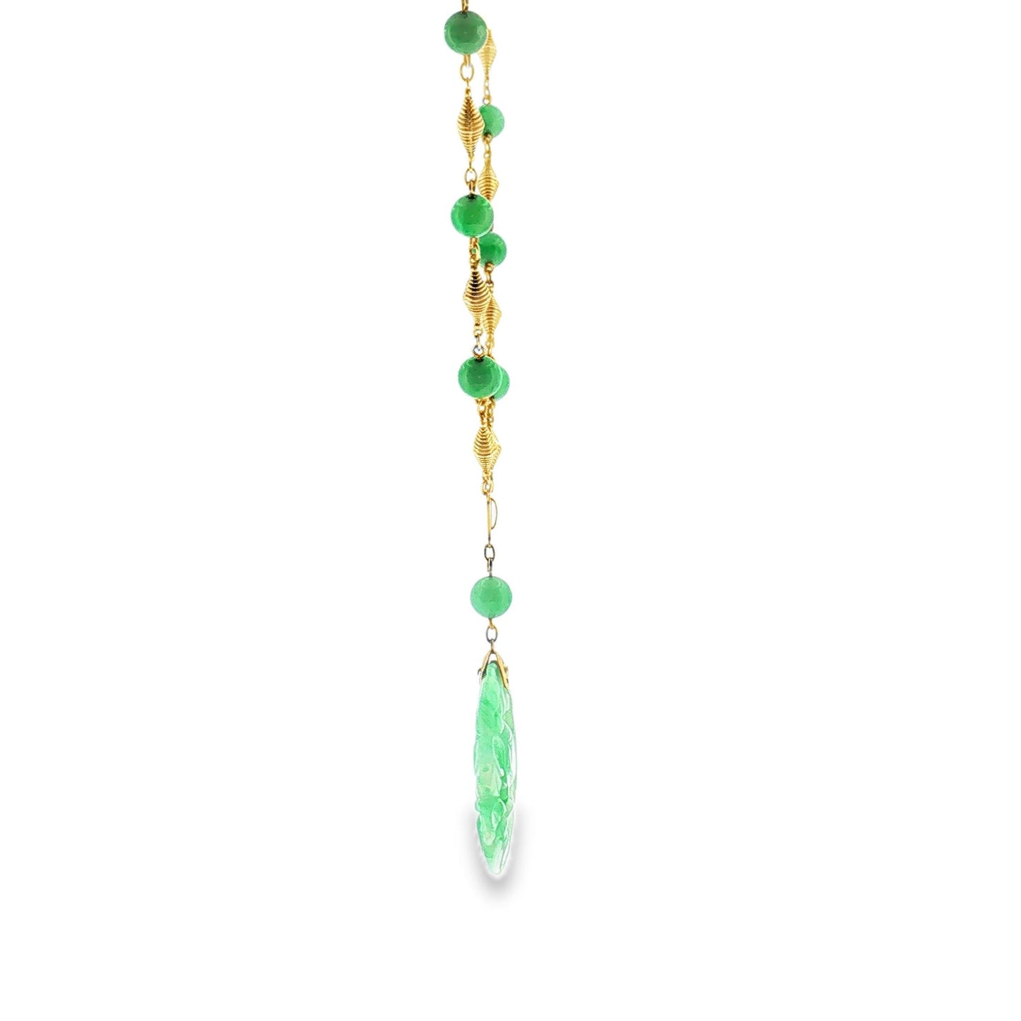1930's 14k Yellow Gold Carved Jadeite Station Style Necklace