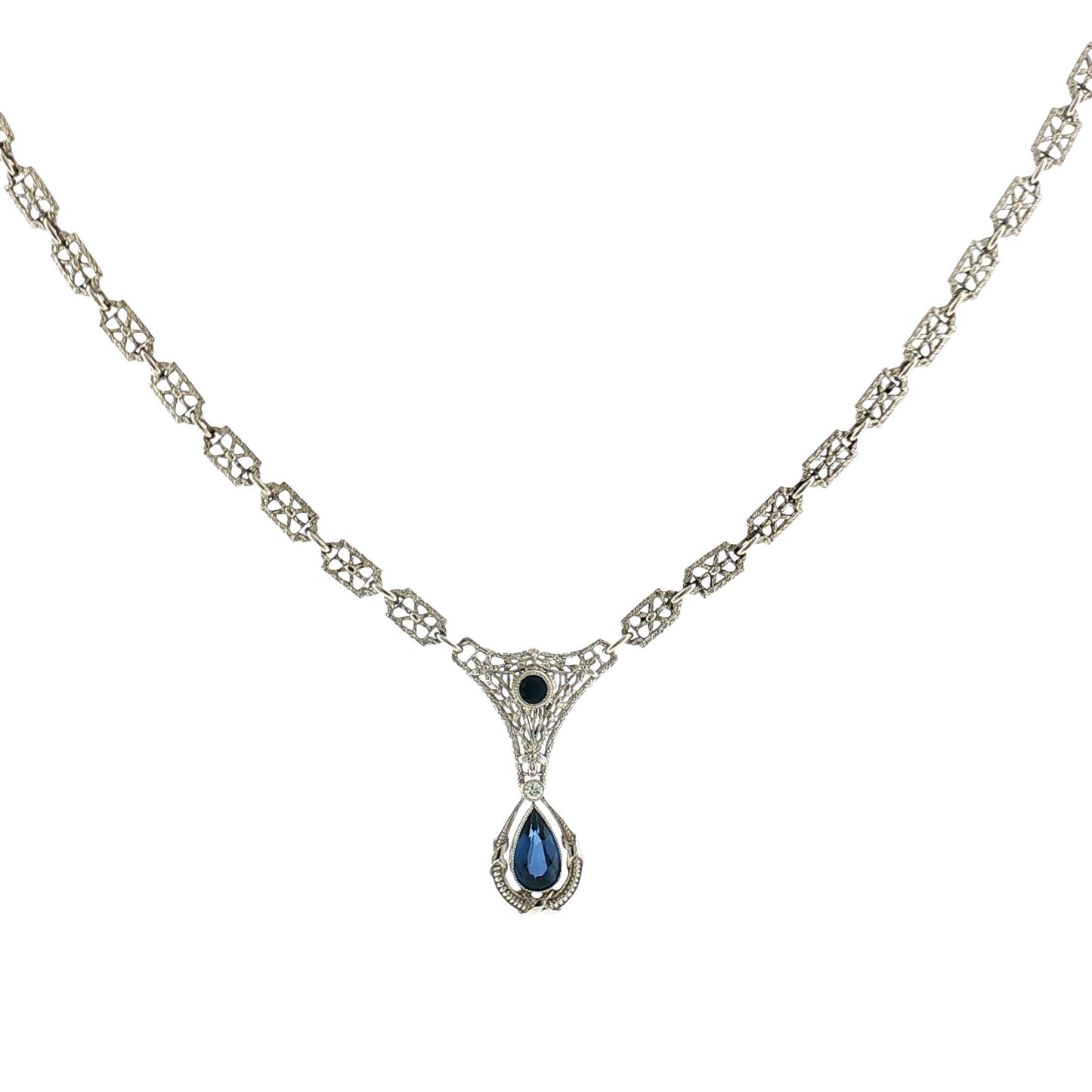 Edwardian Platinum and 14k White Gold Sapphire Necklace