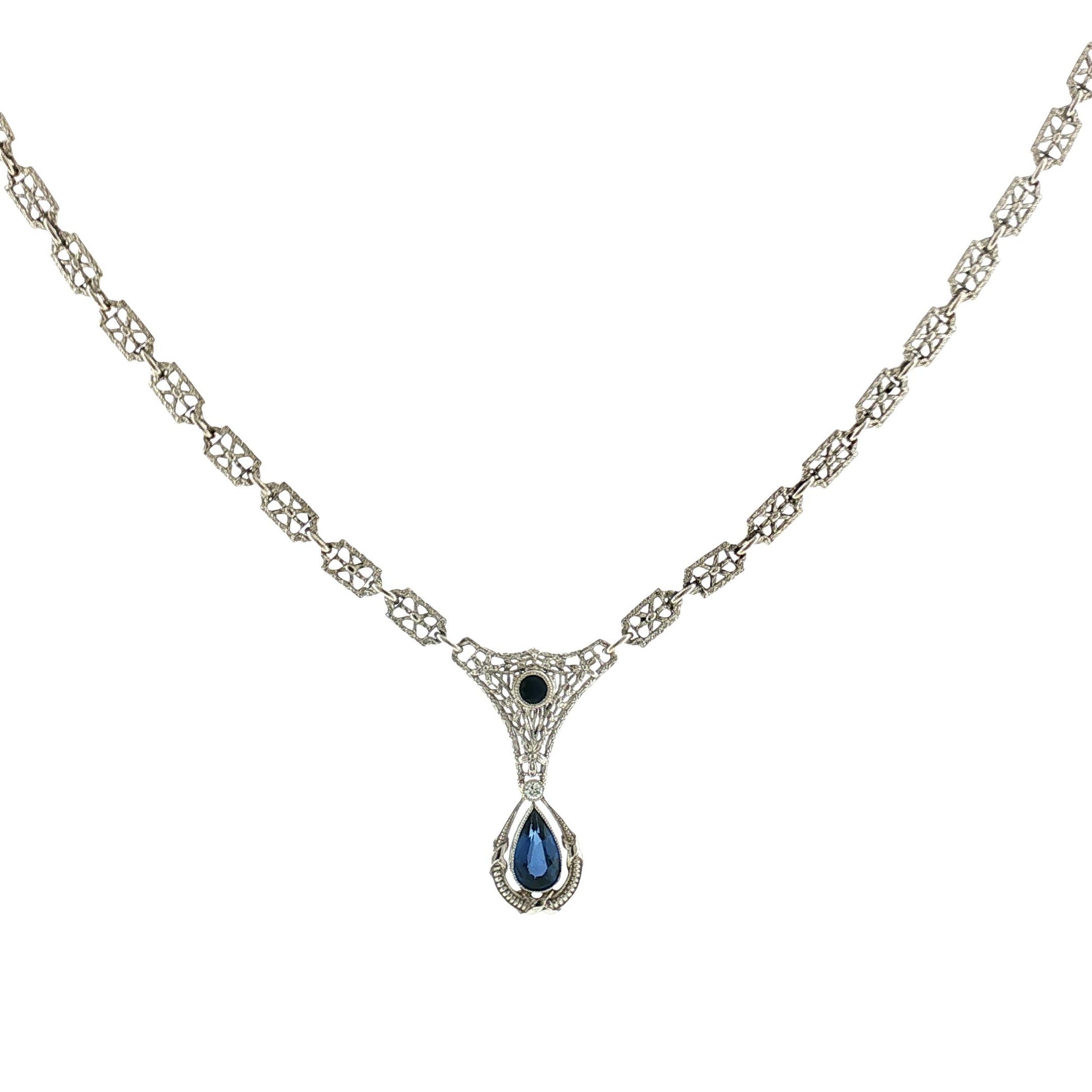 Edwardian Platinum and 14k White Gold Sapphire Necklace