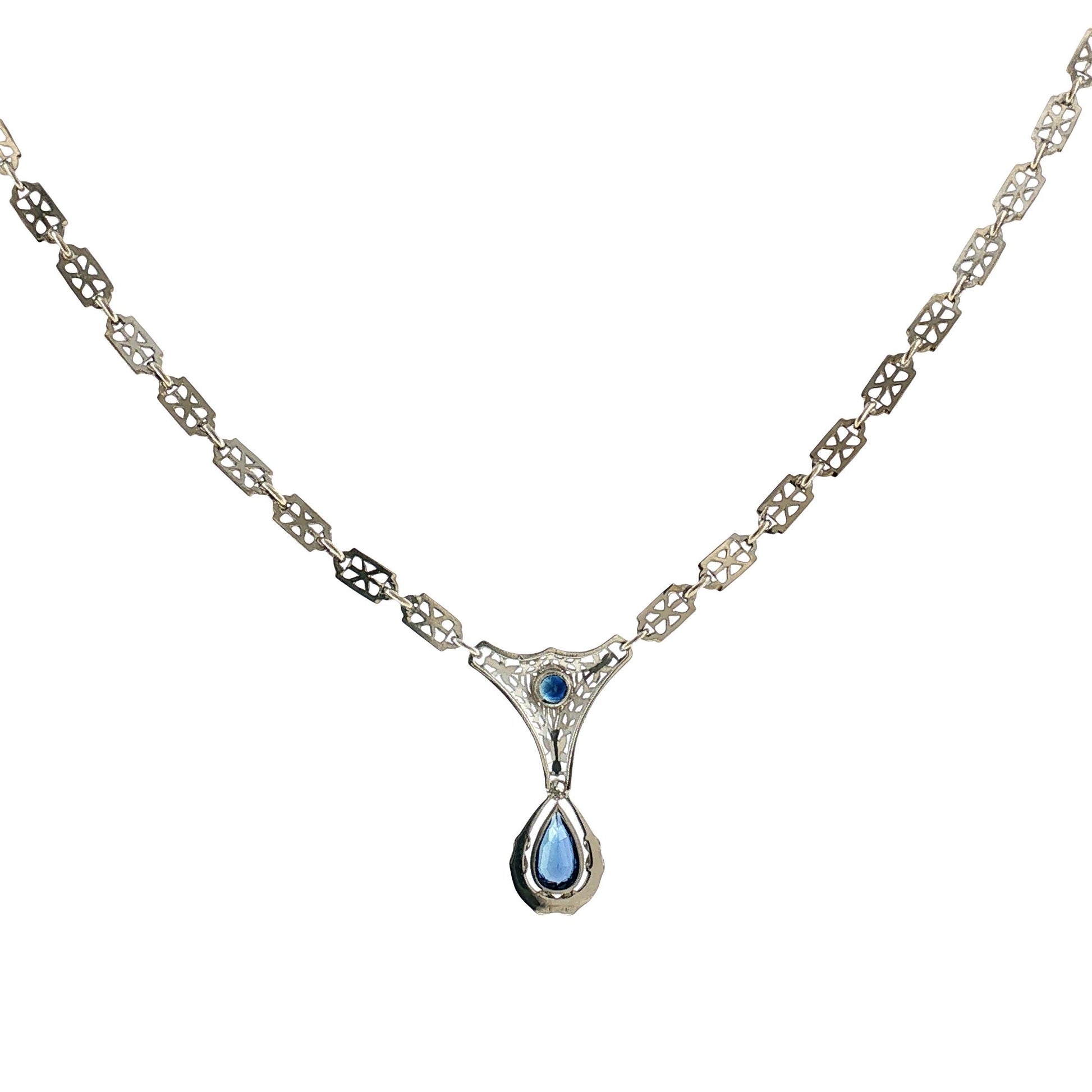 Edwardian Platinum and 14k White Gold Sapphire Necklace