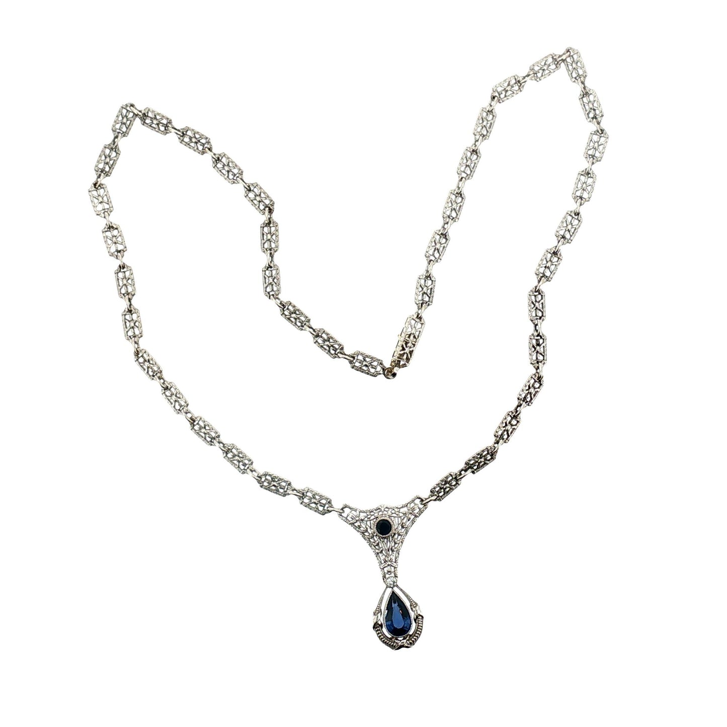 Edwardian Platinum and 14k White Gold Sapphire Necklace