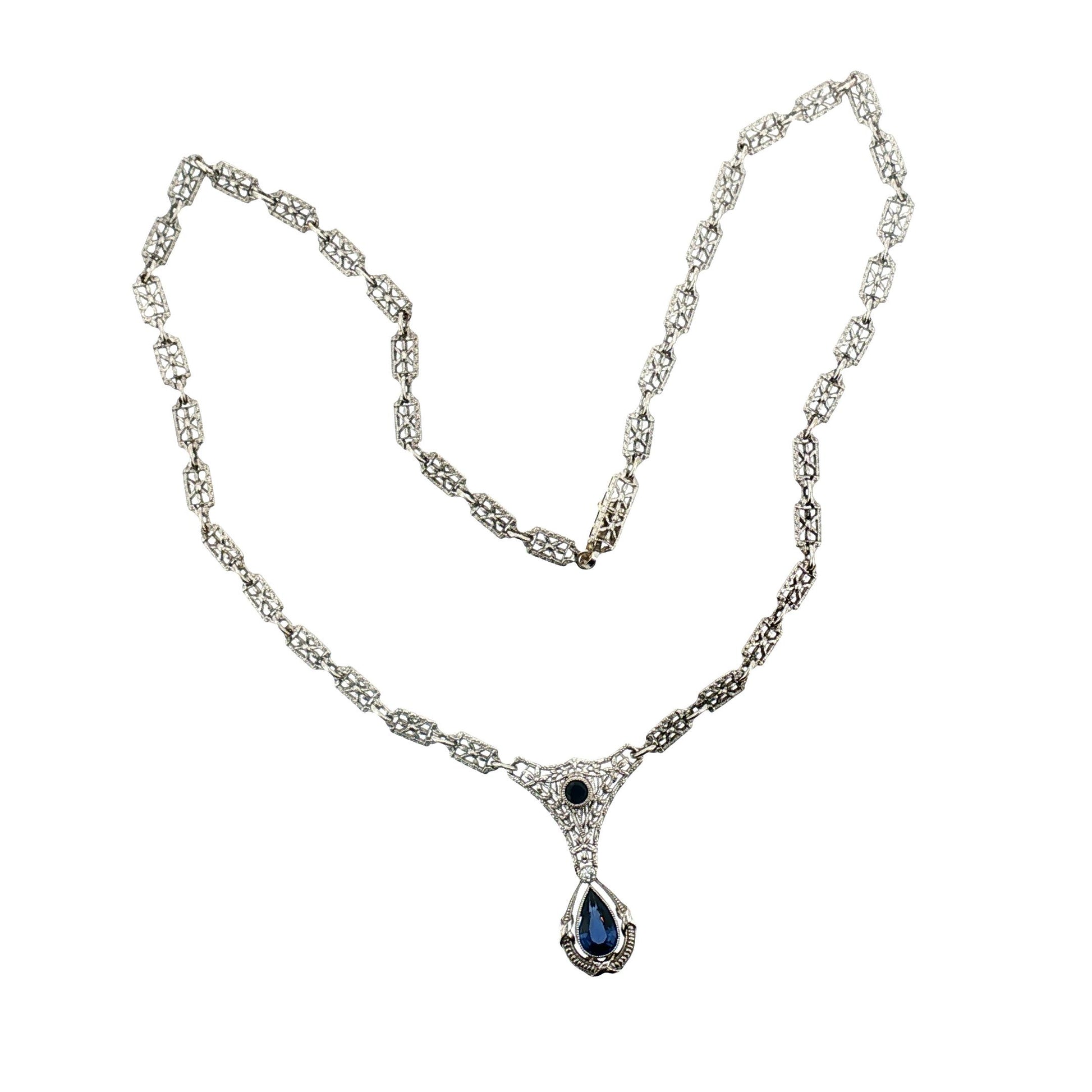 Edwardian Platinum and 14k White Gold Sapphire Necklace