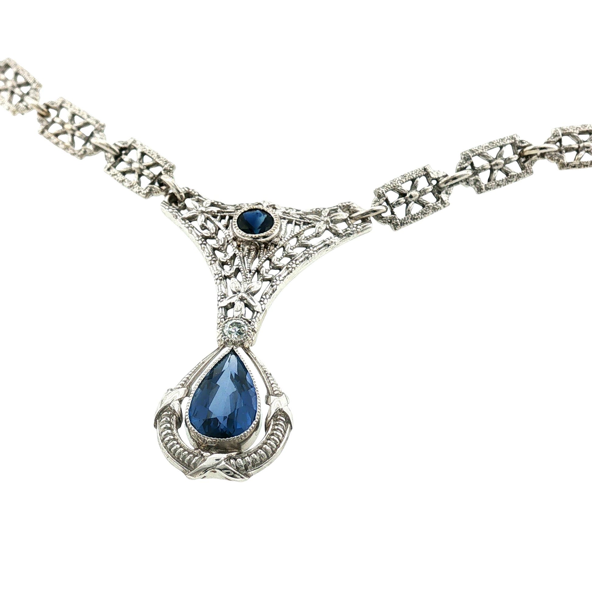 Edwardian Platinum and 14k White Gold Sapphire Necklace