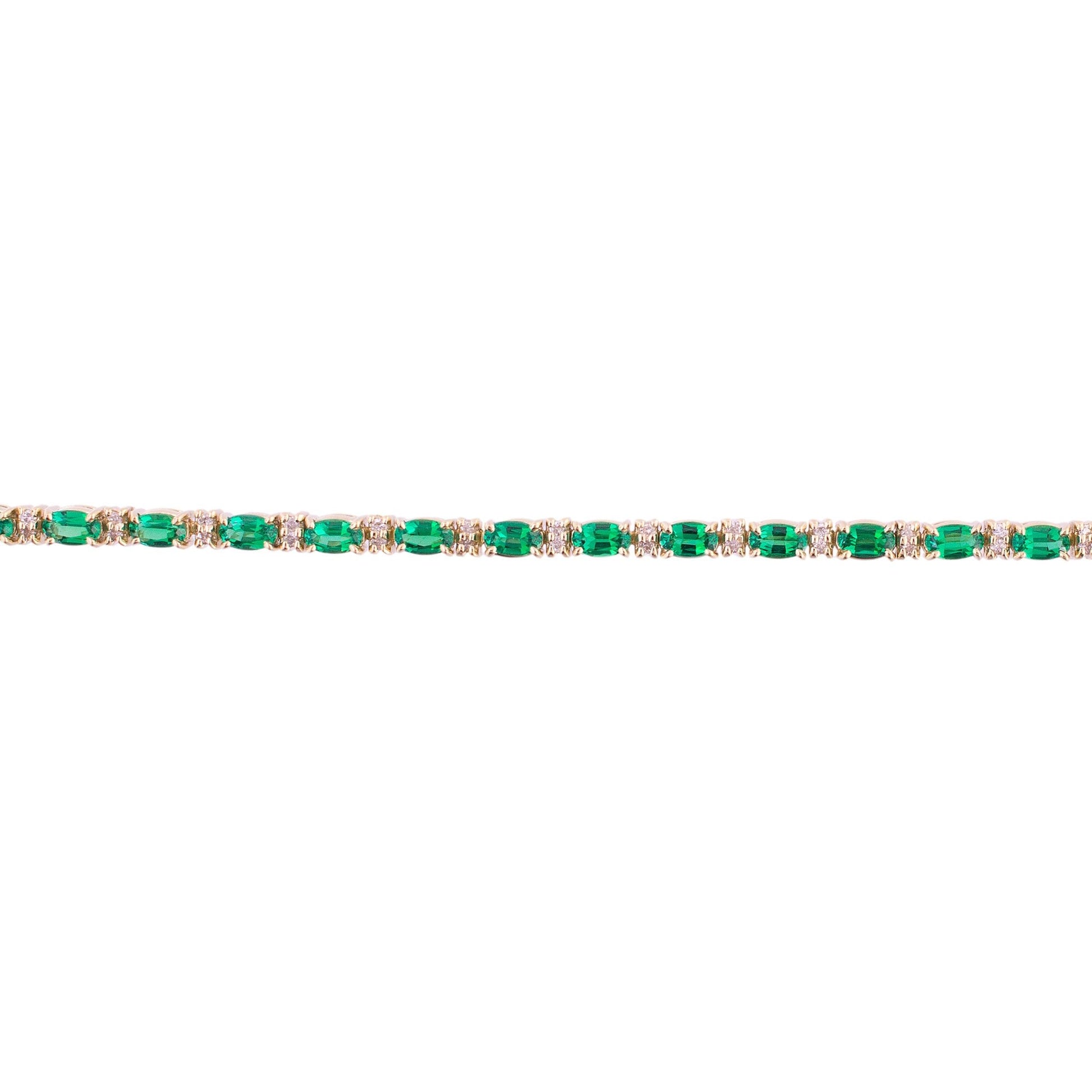 14K Gold Diamond and Synthetic Emerald Bracelet