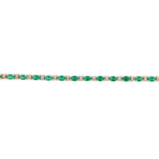 14K Gold Diamond and Synthetic Emerald Bracelet