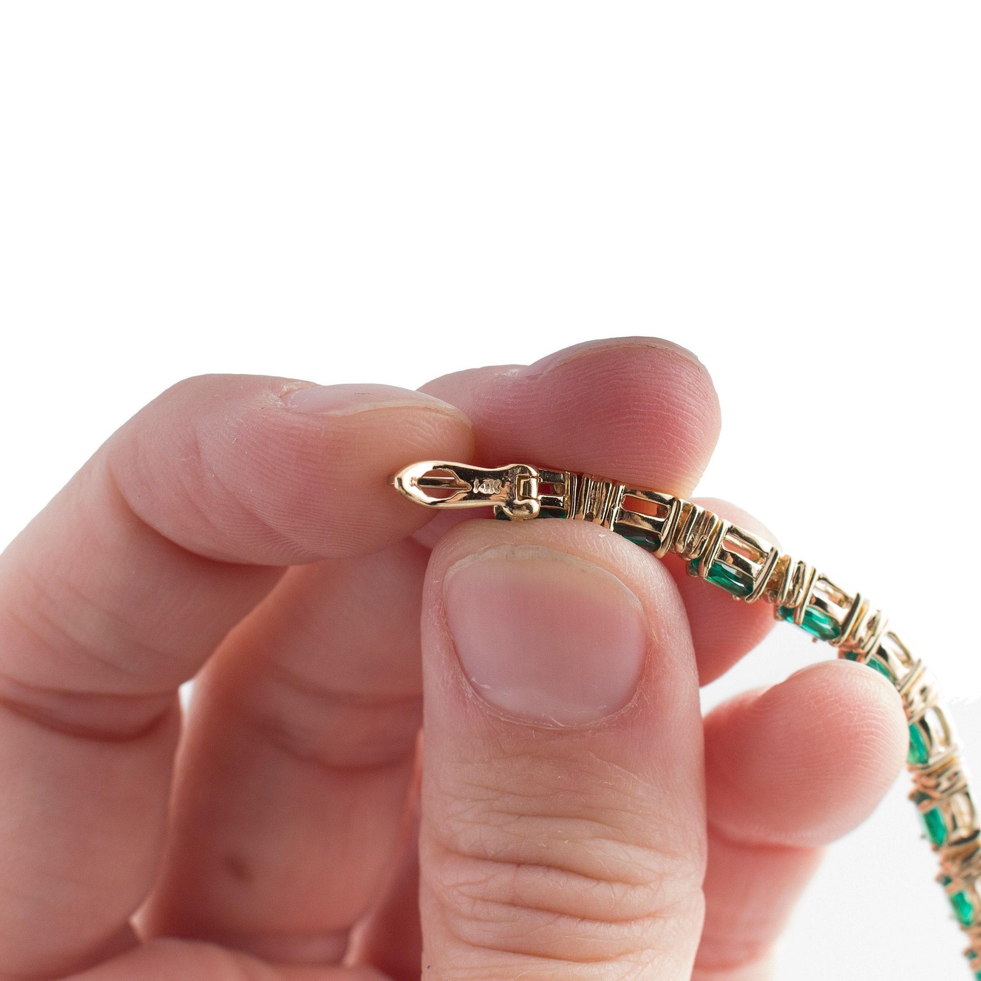14K Gold Diamond and Synthetic Emerald Bracelet