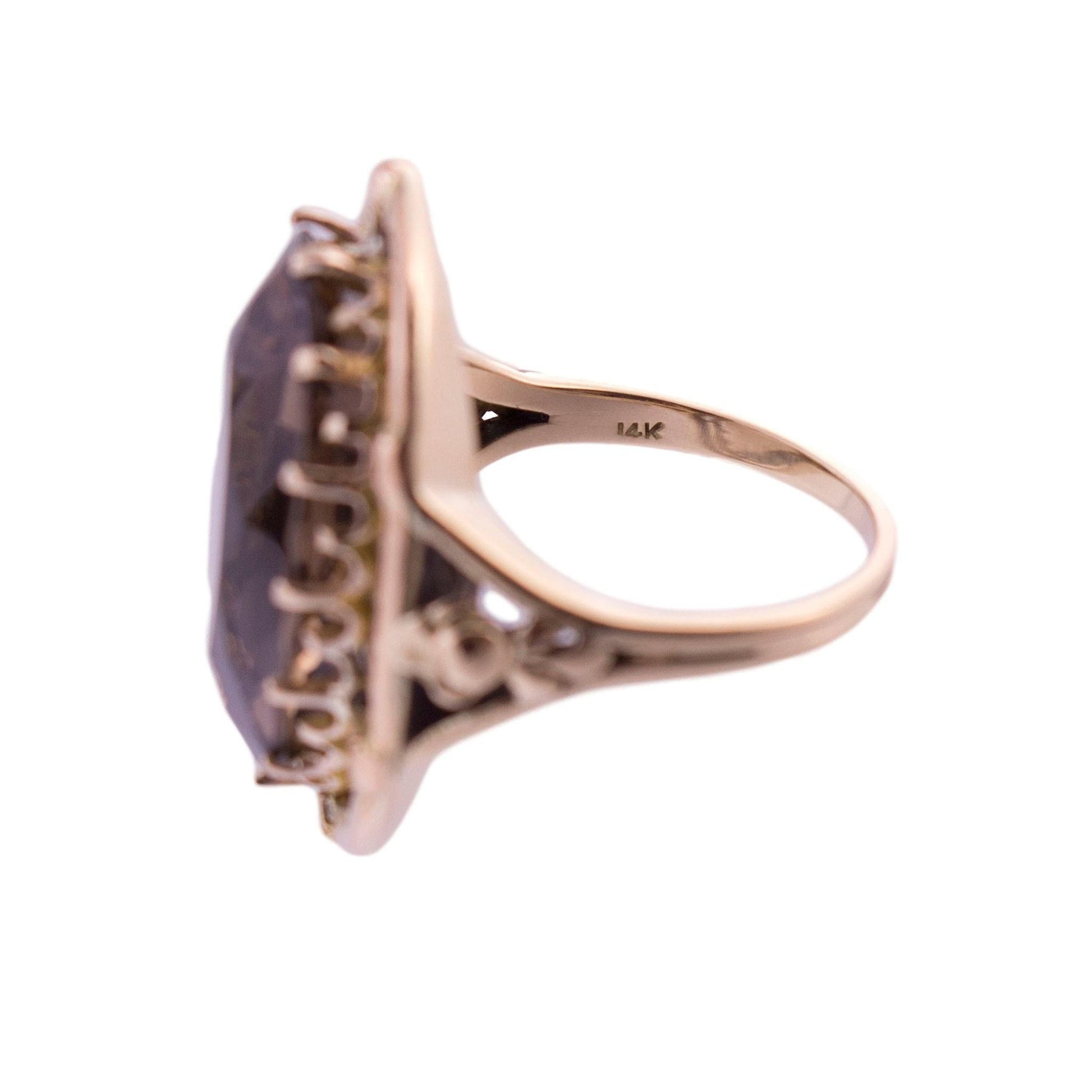 14K Gold Large Smoky Quartz Ring