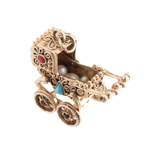 14K Gold Ornate Baby Stroller Charm