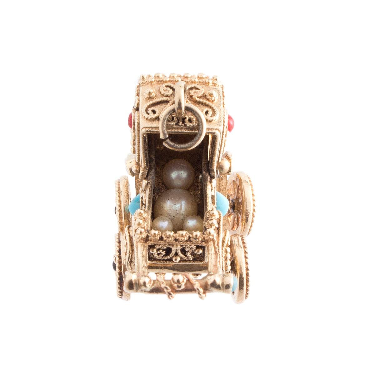 14K Gold Ornate Baby Stroller Charm