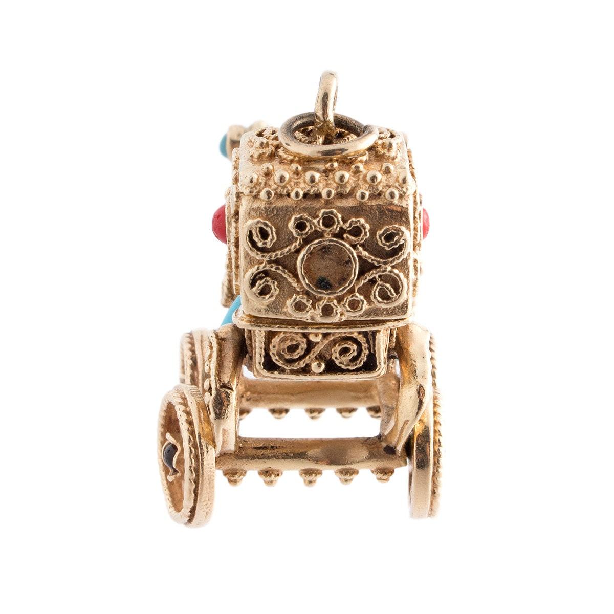 14K Gold Ornate Baby Stroller Charm