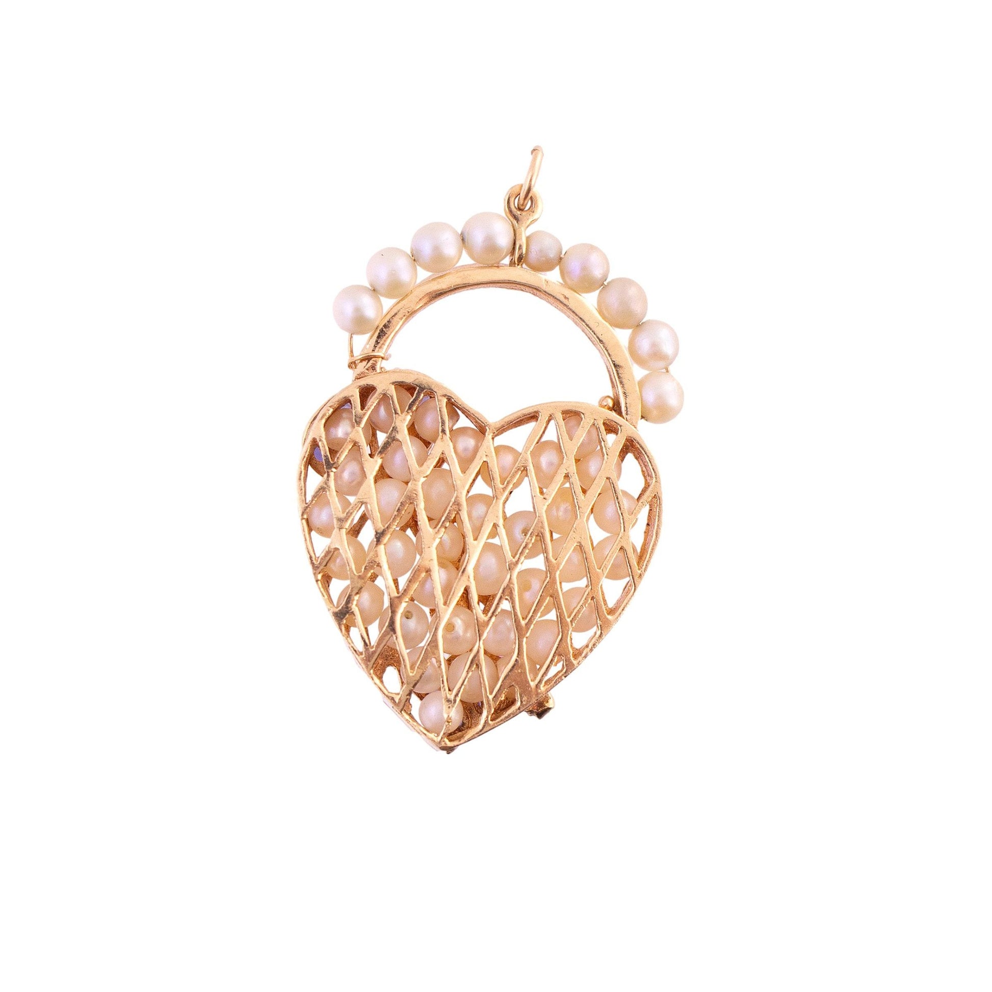 14K Gold Pearl, Ruby and Sapphire Heart and Key Charm