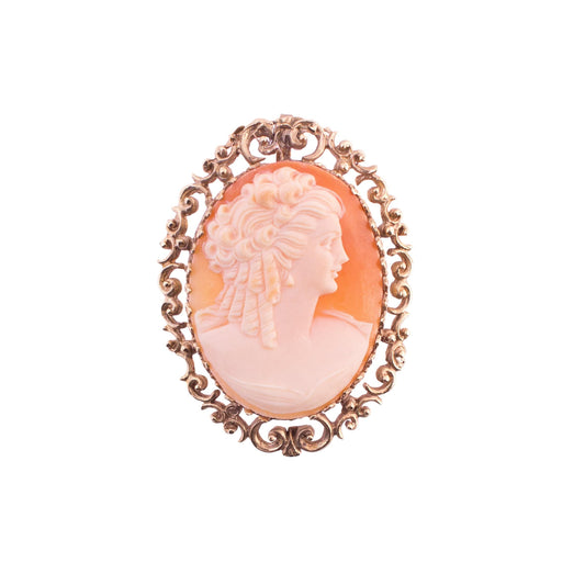 14K Ornate Shell Cameo Brooch