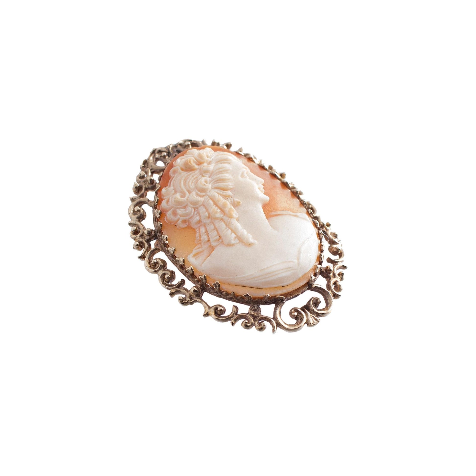 14K Ornate Shell Cameo Brooch