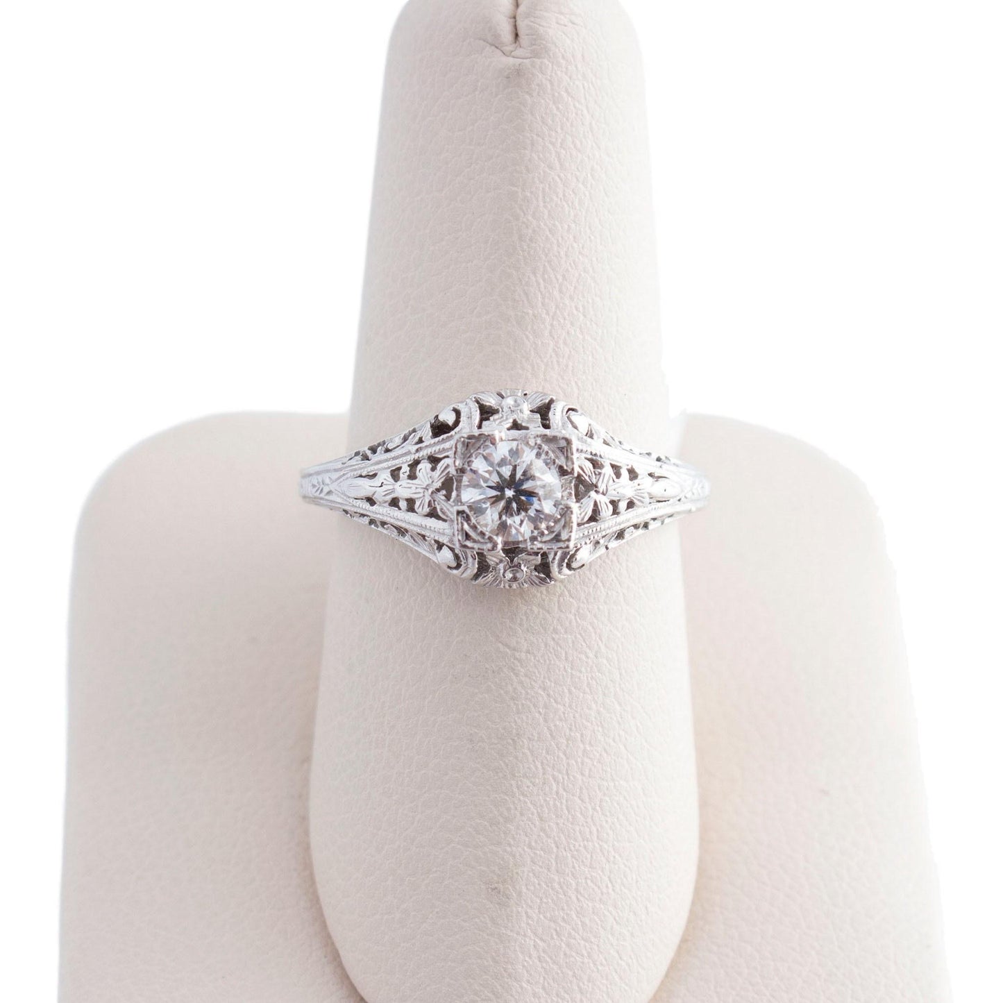 14K White Gold Diamond Floral Filigree Ring