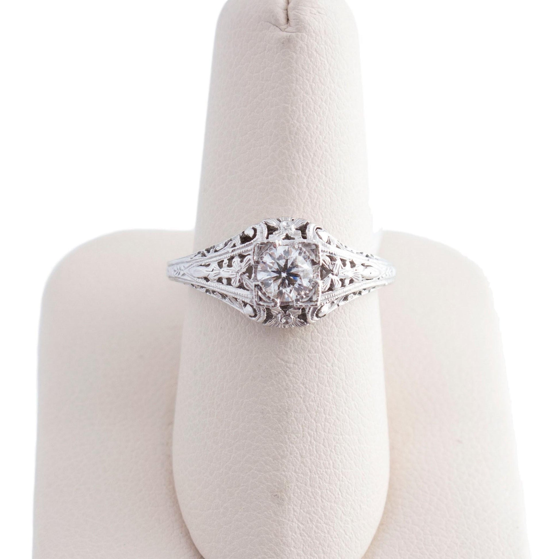 14K White Gold Diamond Floral Filigree Ring
