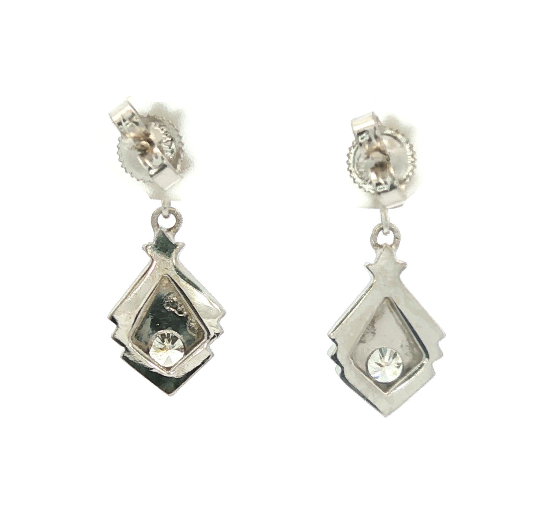 Art Deco 14k white gold Diamond Drop Earrings