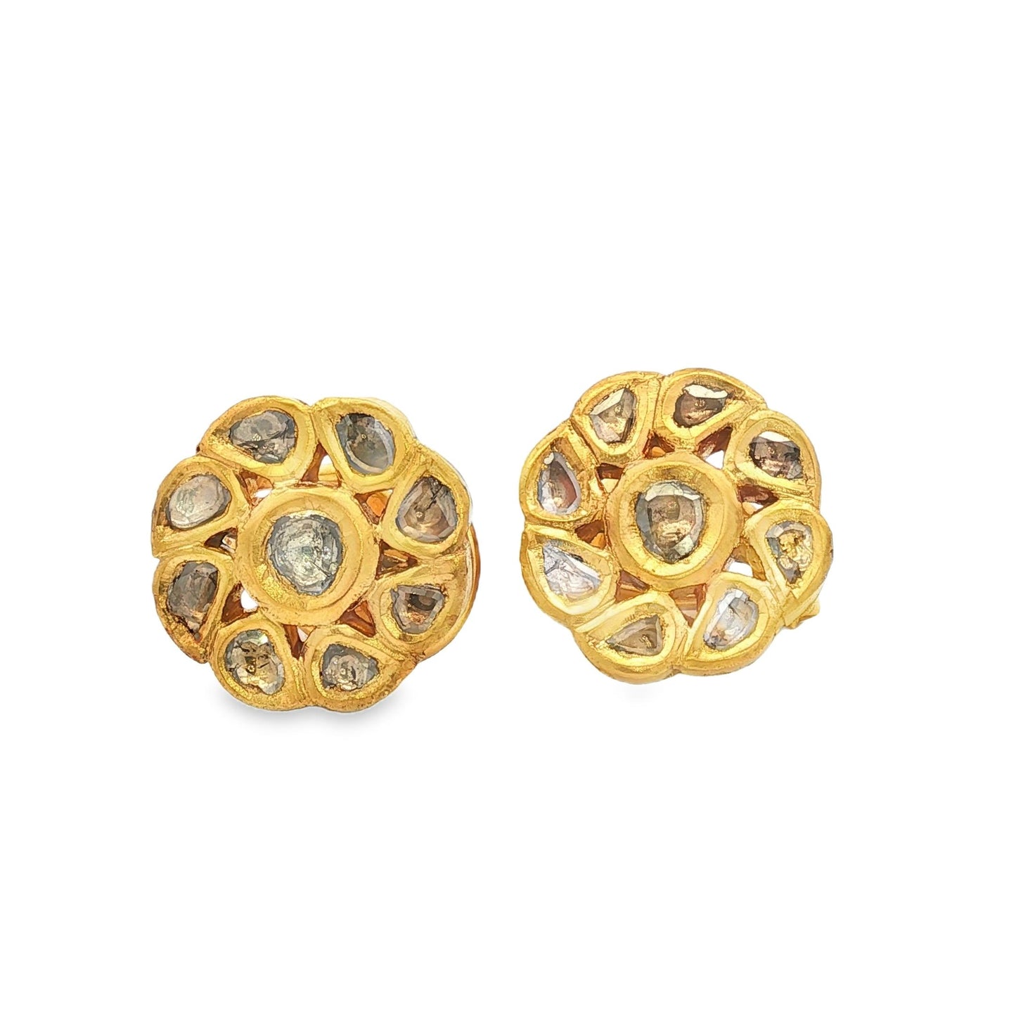 Vintage 20 Karat Yellow Gold Rose Cut Diamond Earrings