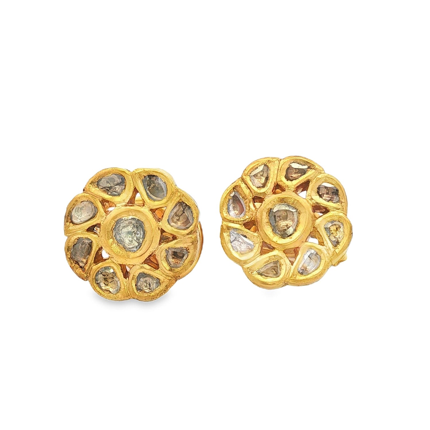 Vintage 20 Karat Yellow Gold Rose Cut Diamond Earrings